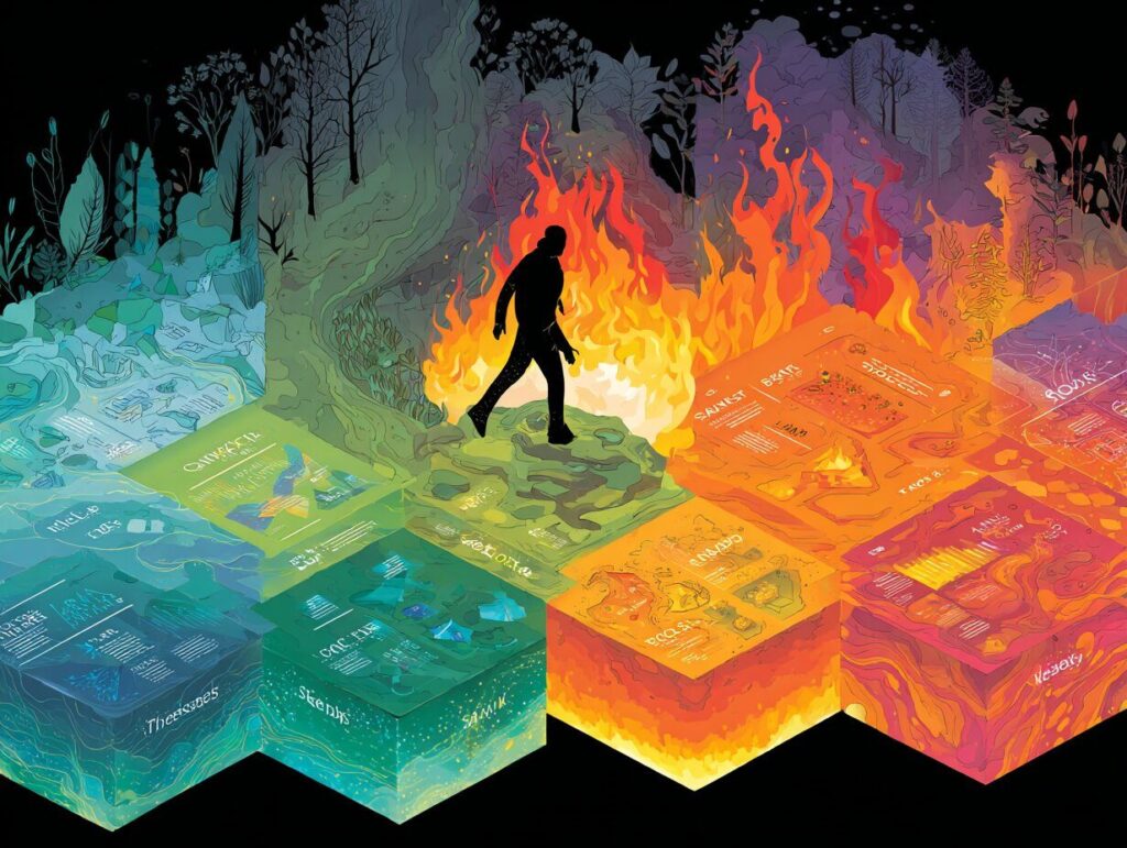 Top-down view of a massive glowing game board shaped like a cityscape, with a human player figure hopping from one active tile to another each tile symbolizing tournaments, news, coins, charts, and learning modules vibrant energy, 3D isometric style