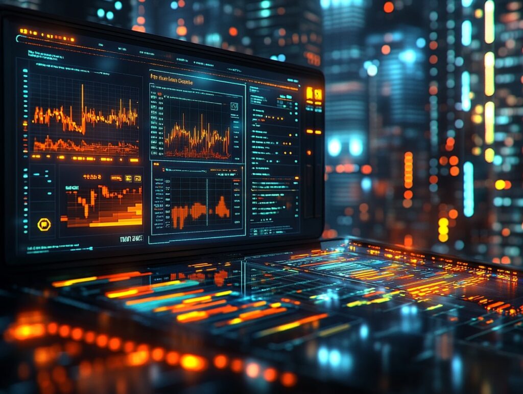 A sleek, gamified trading interface on a glowing screen, surrounded by mini pop-up story windows of different users achieving milestones — passing CFA, topping a leaderboard, trading independently, school presentations — text overlays like ‘From Hesitant to Confident’, bright optimistic lighting, fintech-meets-storybook style, high-detail 4K digital art